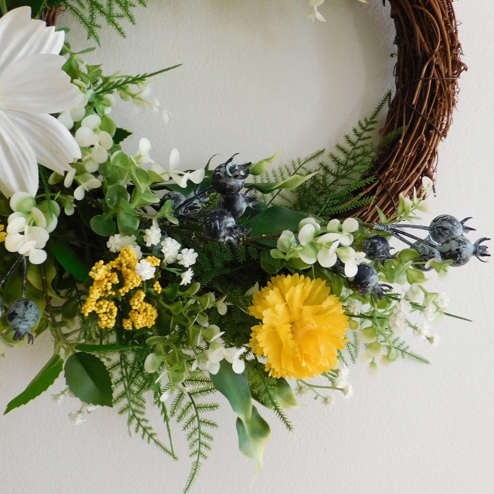 Yellow & White Spring Floral Wreath - Elegant Door Décor